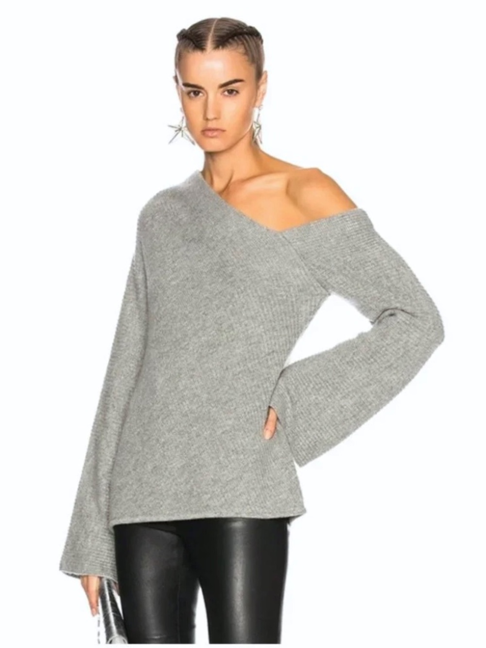 A.L.C. Charly Wool/Cashmere One Shoulder Ribbed Sweater in Gray - XS